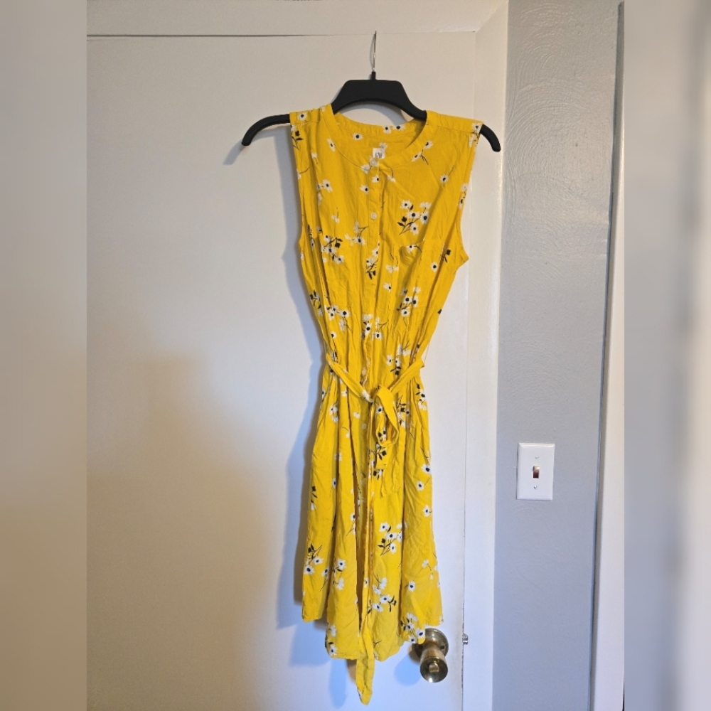 Gap Floral Yellow Shirt Dress - MEDIUM TALL